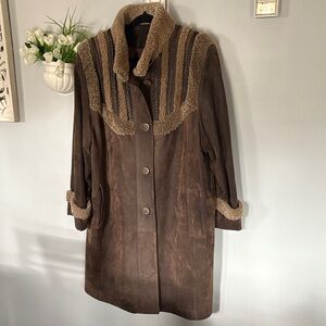 UNIQUE Real Leather Chocolate Brown Shearling Women's Coat L/XL